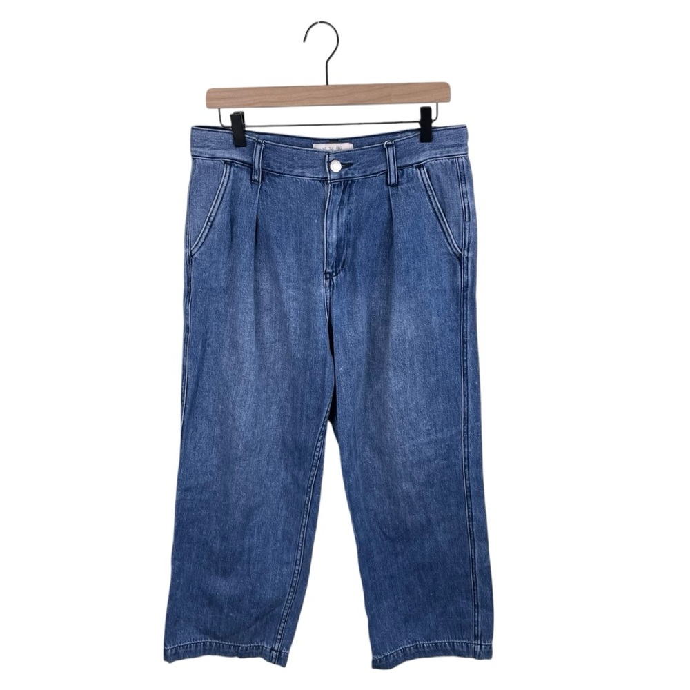 Free People We the Free Pleated Cropped Boyfriend Jeans Baggy Cotton Size 28